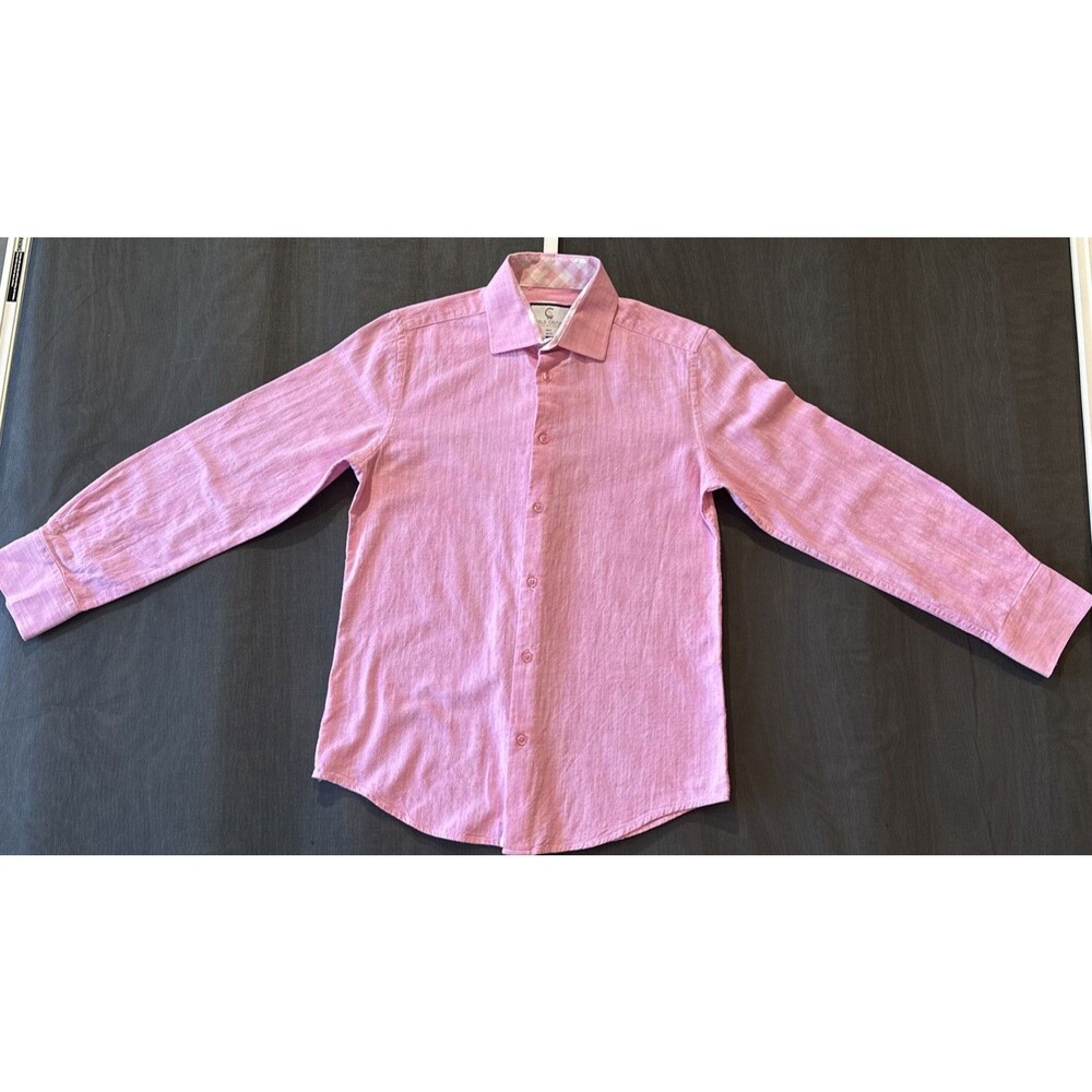 Men’s SUSLO COUTURE Pink Long Sleeve Linen Viscose Button Front Shirt size M